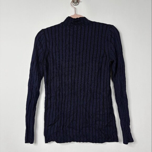 2/$30 White House Black Market Mock Neck Yoked Sweater Indigo Medium #9884 - Picture 7 of 11